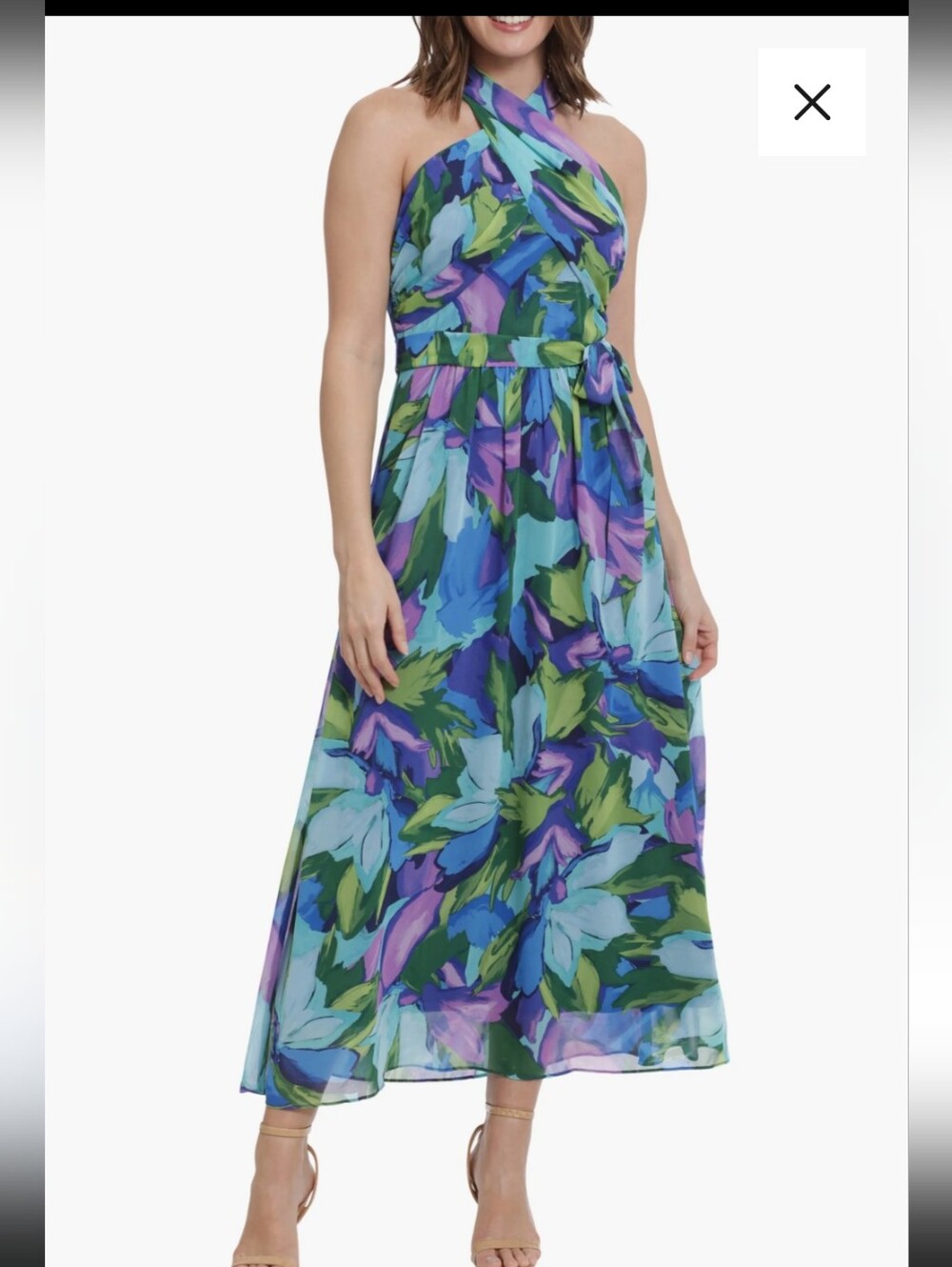 London Times NWT Size 16 Blue Green Floral Ruched Maxi Dress Wedding Guest